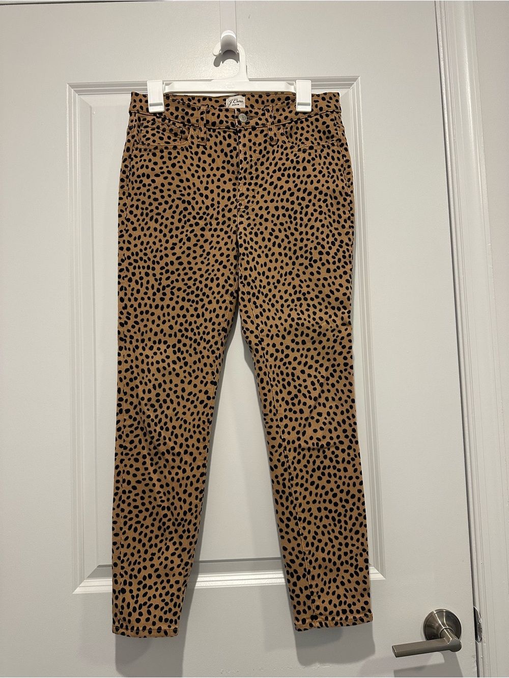 J CREW Denim 9” Toothpick: Leopard Print Skinny Jeans in Camel and Black